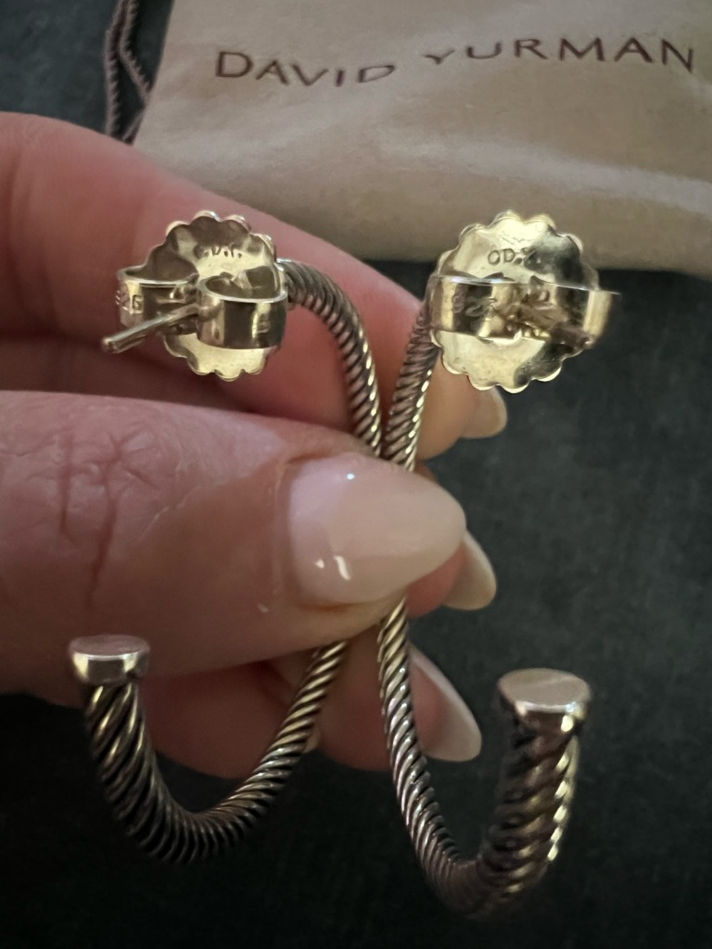 David Yurman Sterling Cable Hoop Earrings in Silver 1.5 inches AUTHENTIC - Picture 3 of 8